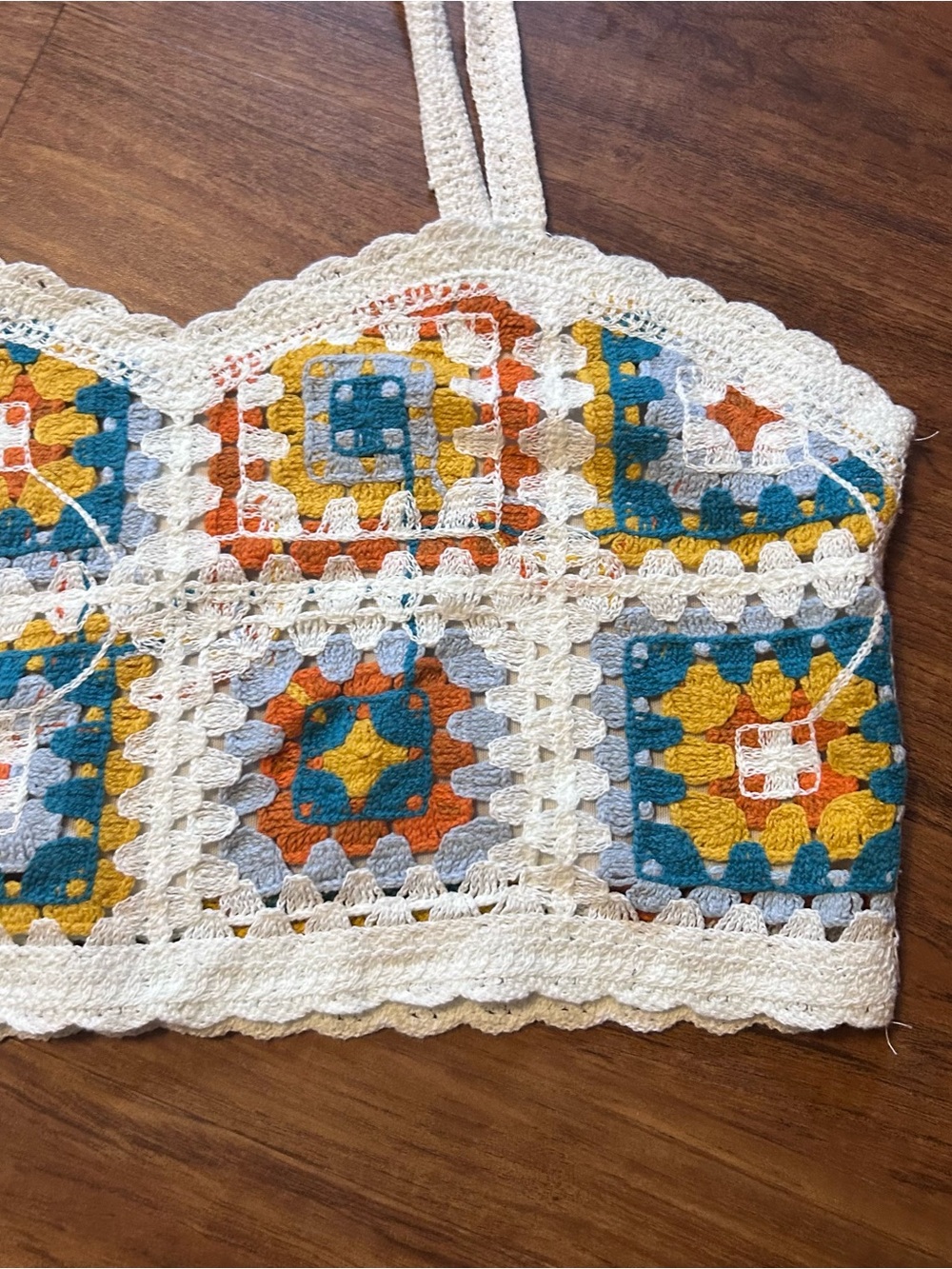Rebellion Cream Crochet Bralette with Teal, Mustard & Orange Accents - Picture 2 of 5